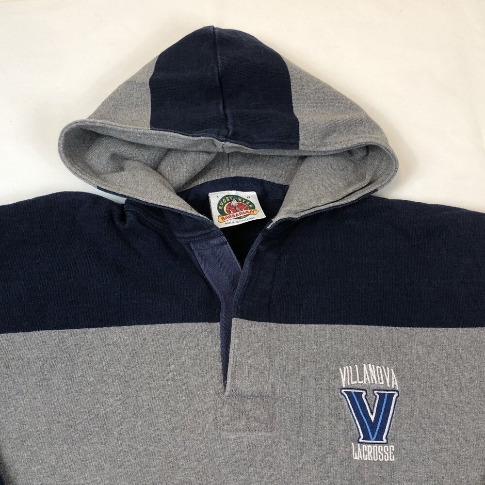 Villanova Lacrosse Barbarian Hooded Striped Rugby Long Sleeve #17 Mens Large - Picture 4 of 13